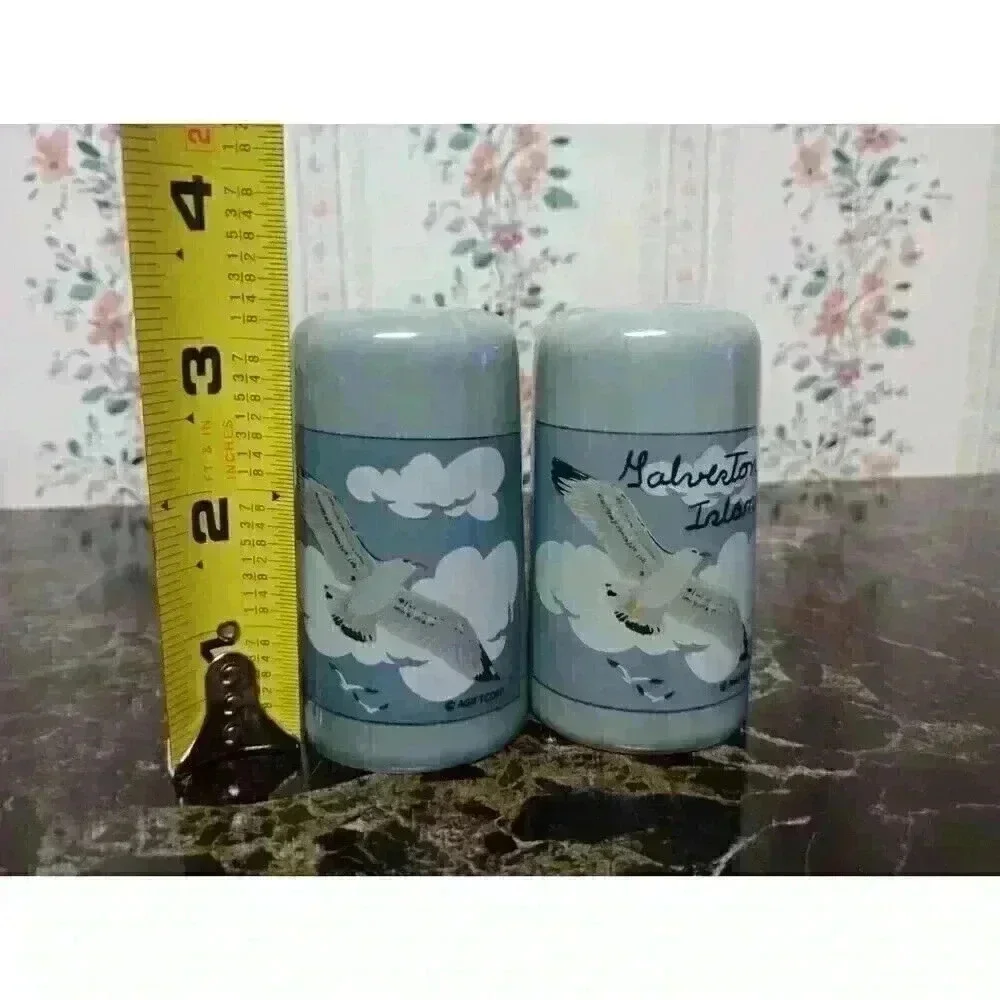 Vtg Galveston Island Salt & Pepper Shakers, Blue With Bird Decor Collectors Item